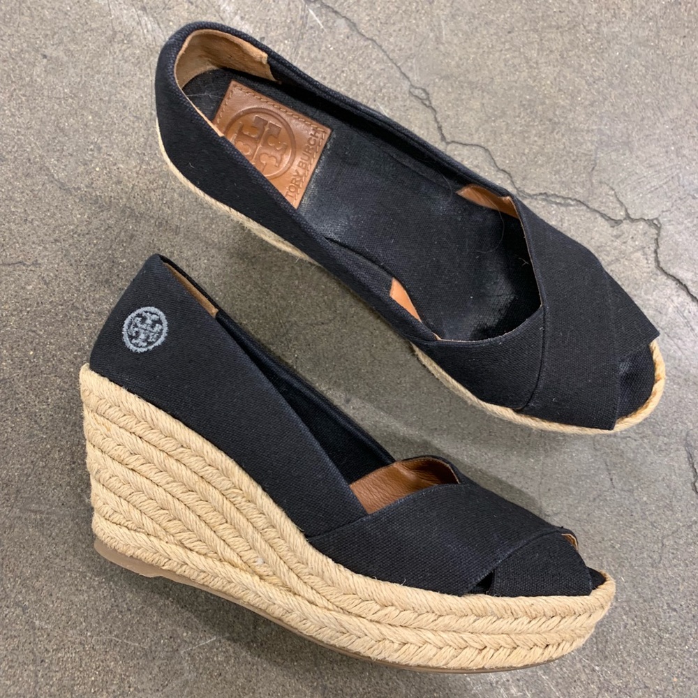 Tory Burch Filipa espadrille wedge canvas black